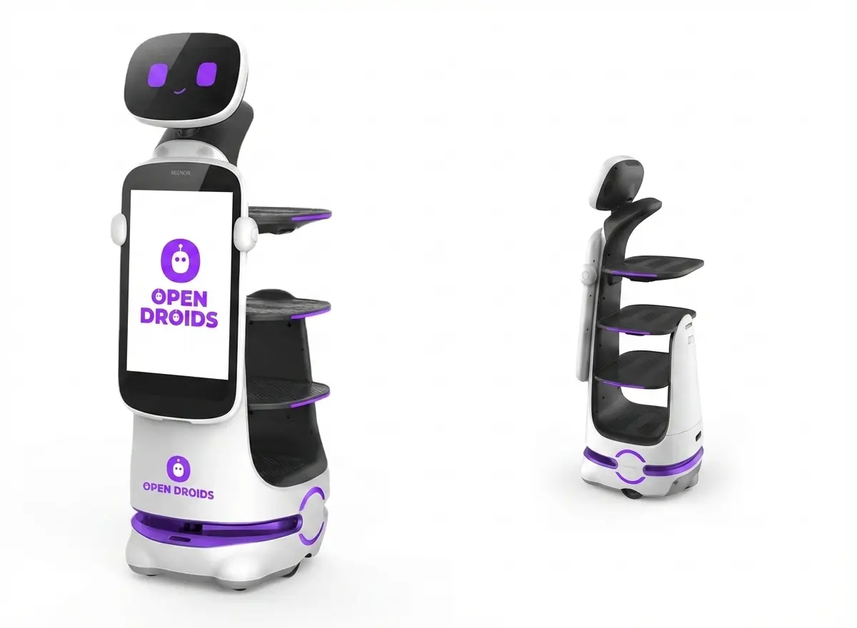 Close up of robot screen displaying spa ad