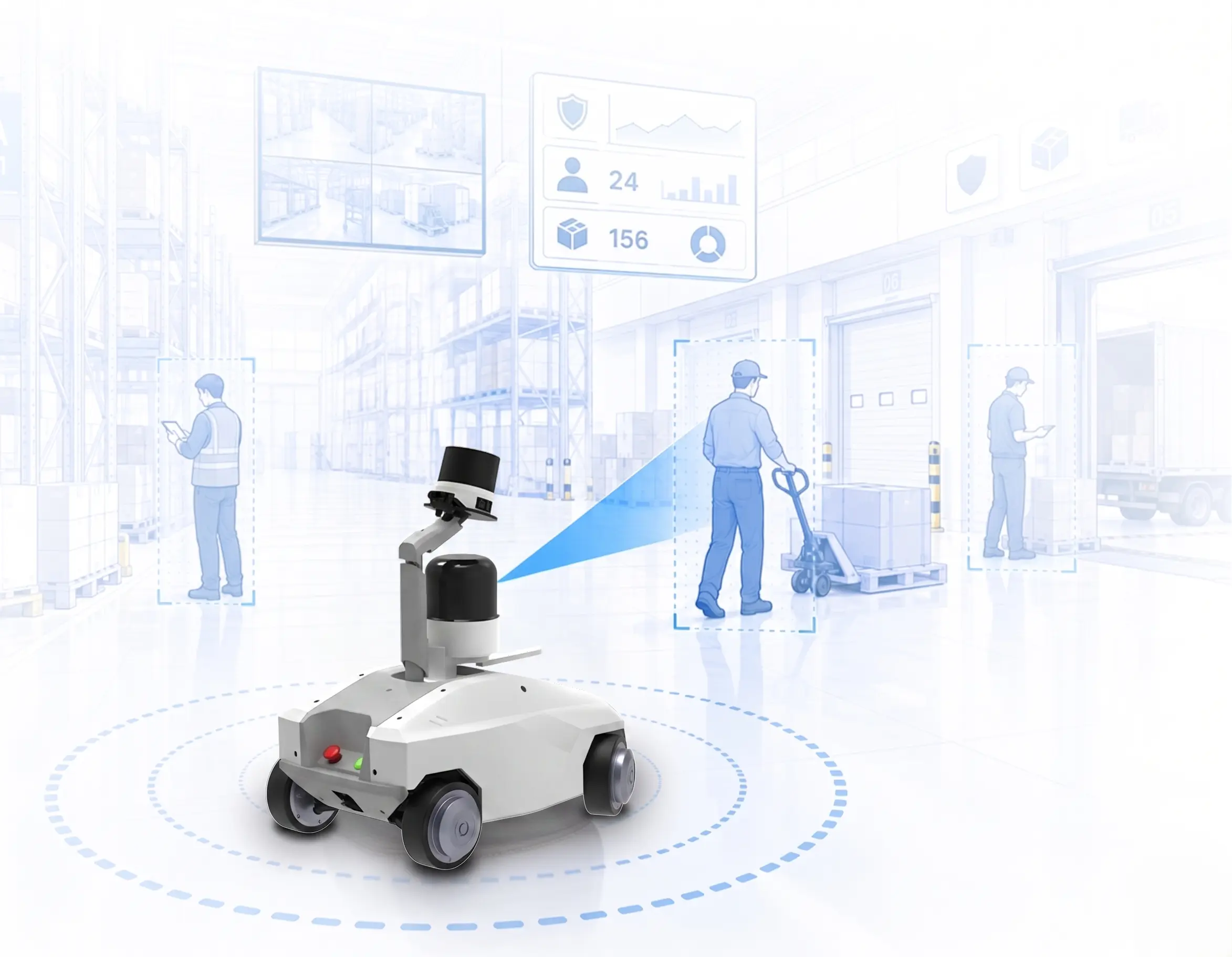 OpenDroids autonomous mobile robot in a warehouse aisle