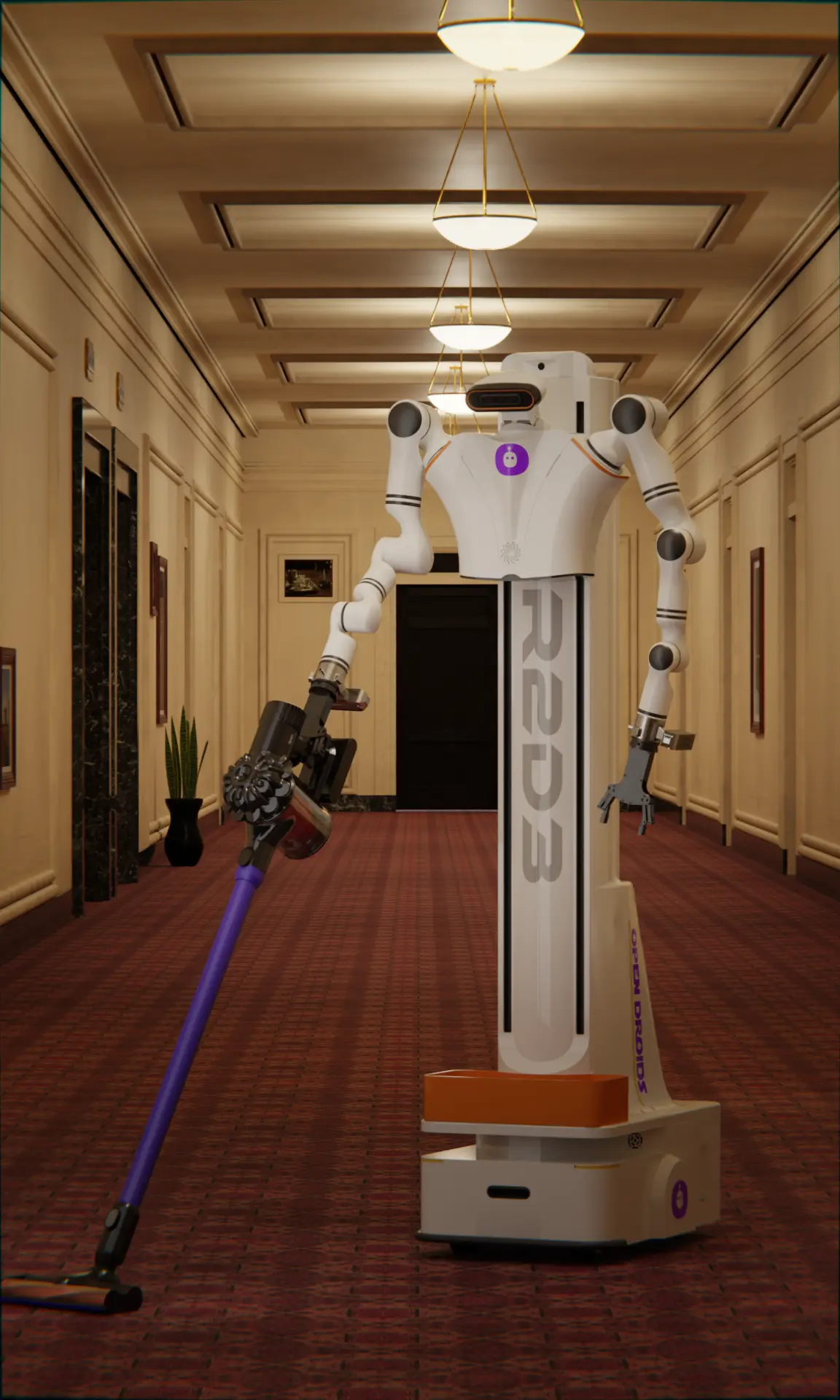 Restaurant service robots delivering food and beverages to customers at dining tables